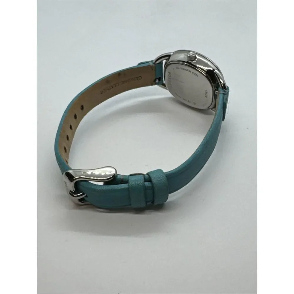 Fossil Sculptor ES3559 Women Blue Leather Analog Silver Dial Quartz Watch JNA347